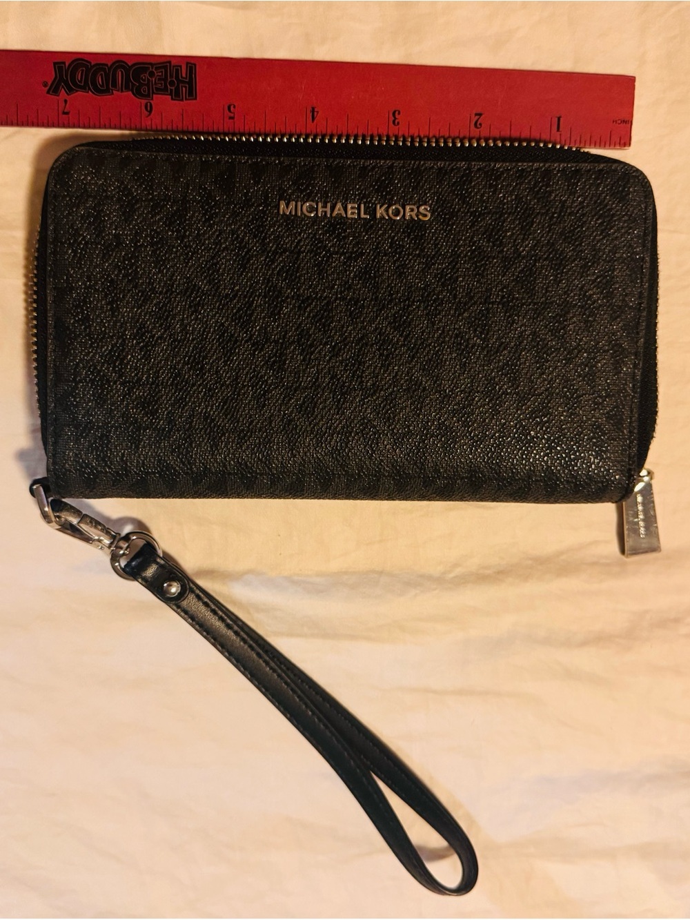 Michael Kors Black Zip-Around Leather Wristlet with Detachable Strap